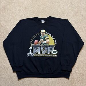 Green Bay Packers Sweatshirt Mens XL Black NFL Football Aaron Rodgers MVP Gildan